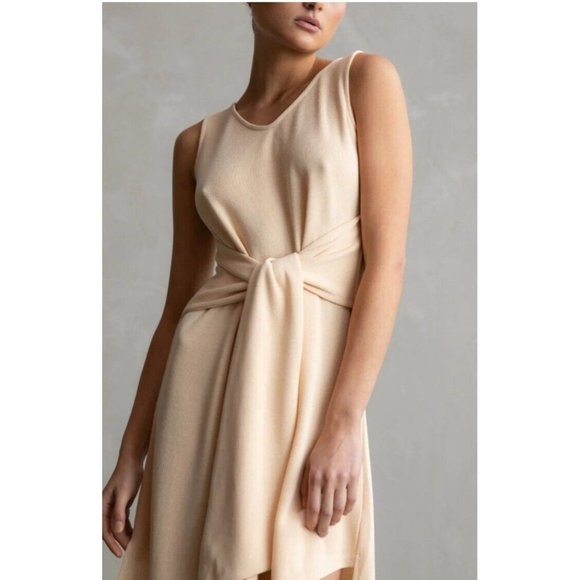 CAZINC montana t-shirt dress women's size 10 cream ribbed tie waist BNWT $239 - Picture 2 of 4